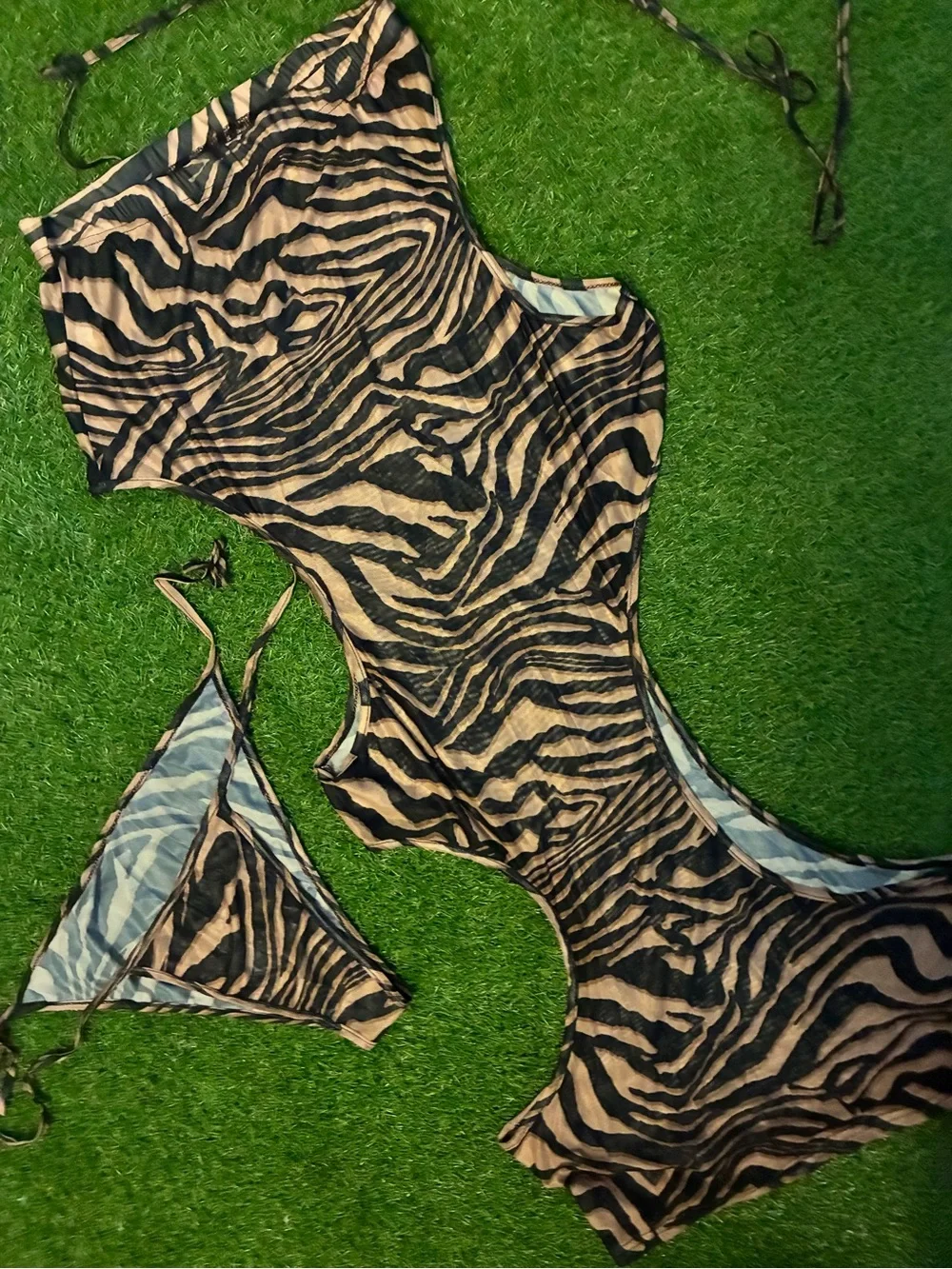 Brown Zebra Print Cutout Maxi Skirt Set
